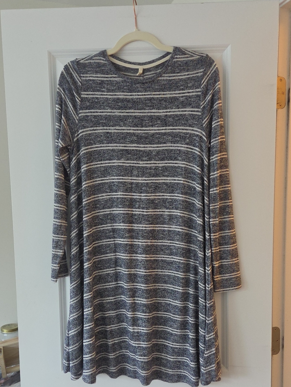 Striped Long Sleeve Swing Dress - Navy and White